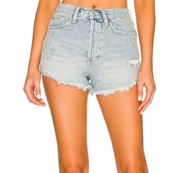 Free people Boho Button fly Light wash Distressed Lasso Cut off Short Size 30/12 - Picture 1 of 7